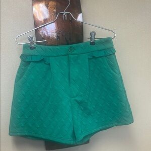 High Waist Green Tailored Shorts
